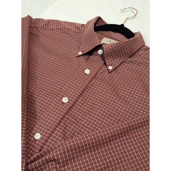 Vintage L.L. Bean Long Sleeve Button Down Shirt Burgundy Plaid LargeTall - Picture 2 of 7